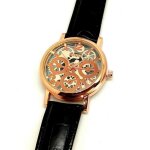 Montre homme bracelet noir squelette cuir cuivr rose gold luxe rtro dandy