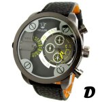 Montre homme double fuseaux noir jaune argent cuir xxl edition limit�