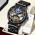Montre homme kinyued - lumineuse �tanche automatique tourbillon creux - noir