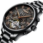 Montres hommes la mode hommes acier inoxydable tourbillon creux machines automatiques regarder