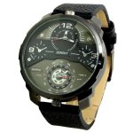Montre homme mr daddy 2. 0 noir black carbone cuir noir 2 fuseaux horaire xxl