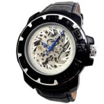 Montre homme noir argent automatique formula one squelette aiguilles bleues mode