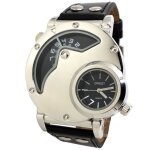 Montre homme noir argent xxl 2 fuseaux futuriste style epure armure idée cadeau design luxe Montre homme noir argent xxl 2 fuseaux futuriste style epure armure idée cadeau design luxe