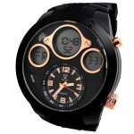 Montre homme noir digitale + analogique noir cuivre xxl chrono date fuseaux luxe