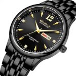 Montre homme rmega - bracelet en acier - quartz - etanche - cadran noir