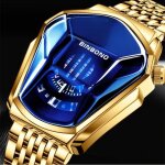 Montre pour homme - top marque de luxe - cool locomotive - etanche - acier inoxydable - quartz - or bleu ...