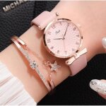 Montre luxe femmes bracelet  quartz ecelen - cadran rose - cuir rose - magntique