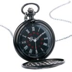 Montre de poche noire vintage mode num�ro romain quartz steampunk montre de poche femmes homme collier ...