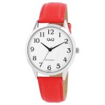Montre - q&q - cr�ation contemporaine - bo�tier 40 mm - bracelet cuir rouge - �tanch�it� 3 atm