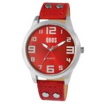 Montre - qbos - qb0029 - bo�tier m�tal 46 mm - bracelet simili cuir rouge 22 mm - mouvement quartz