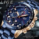 Montre � quartz en acier inoxydable pour homme - lige - chronographe de sport - bleu