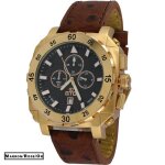 Montre sport homme analogique  quartz bracelet cuir tanche chronographe gto dino gold couleur - marron ...