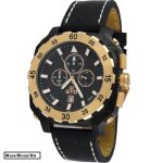 Montre sport homme analogique � quartz bracelet cuir �tanche chronographe gto dino gold couleur - noir ...