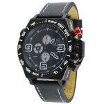 Montre sport homme analogique � quartz bracelet cuir �tanche chronographe gto warm up couleur - noir