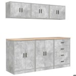 Mothinessto - armoires de garage 6 pcs gris b�ton bois ding�nierie