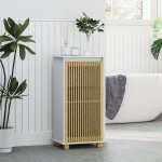 Mothinessto4144 - meuble salle de bain avec panier � linge porte � lattes en bambou et sac amovible blanc ...