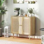 Mothinessto5175 - buffet de cuisine meuble de rangement double portes avec 2 niveaux fa�ade en cannage ...