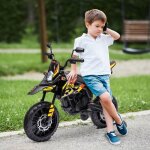 Moto �lectrique 12v pour enfants avec stabilisateurs lumi�res led musique port usb jaune. convient aux ...