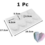 Moule à gateaux - silicone - 6 cavité diamant amour - 3d coeur forme fondant gâteau - blanc Moule à gateaux - silicone - 6 cavité diamant amour - 3d coeur forme fondant gâteau - blanc