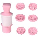 Moule � g�teau - non sp�cifi� - presse mooncake - 1 presse + 6 timbres - rose - facile � nettoyer