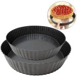 Moule � tarte 2pcs quiche fond amovible rev�tement antiadh�sif carbone plaques de p�tisserie g�teau pizzas ...