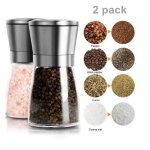 Moulins sel poivre et pices set de deux haut de gamme? acier inoxydable bross et corps en verre