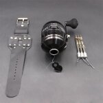 Moulinet de p�che - jg25 - m�tal - roue ferm�e - accessoire plein air - noir