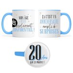 Mug c�ramique anniversaire secret 20ans 355ml bleu turquoise ciel marine