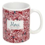 Mug fleuri en c�ramique merci 30cl rose