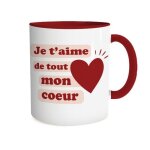 Mug rouge je taime de tout mon coeur