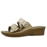 Mule femme - inblu - beige dor� - fermeture � scratch - compens�