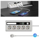 Multiprise 5 prises avec 2 usb c 2 usb a c�ble de 1. 8m et led 9 en 1 multiprise avec interrupteur pour ...