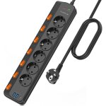 Multiprise parafoudre avec usb - suteo - 6 prises - pd 20w - 1 port type - c - 2 ports usb - a - 7 interrupteu ...