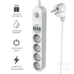 Multiprise parasurtenseur parafoudre 4 prises et 4 prises usb - blanc - type e - 10a - 2m Multiprise parasurtenseur parafoudre 4 prises et 4 prises usb - blanc - type e - 10a - 2m