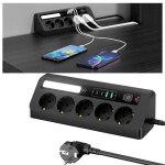 Multiprise universelle led multiprise parafoudre avec 5 prises 2 usb - c 2 usb - a c�ble 1. 8m interrupteur ...