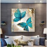 Mur art peinture peint abstraite moderne bleu papillon art peinture sur toile murale salon salle dcoration ...