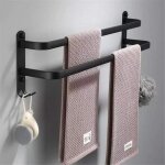 Murale - salle de bain sur pied aluminium serviette double barre porte - serviettes noir mat porte - ...