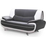 Canap 2 places - muza - simili cuir gris et blanc - confort ferme - accoudoirs rembourrs