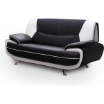 Canap 2 places - muza - simili cuir - noir et blanc - design intemporel - pieds chroms