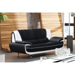 Canap 3 places - muza - simili cuir noir et blanc - design contemporain - accoudoirs rembourrs