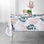 Nappe antitache rectangulaire - 150 x 200 cm - feuilles et fleurs bleues et roses - fond blanc - blanc ...