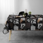 Nappe antitache rectangulaire - feuillages et motifs graphiques - noir