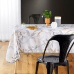 Nappe antitache rectangulaire - 150x240 cm - feuillage beige gris et blanc - blanc
