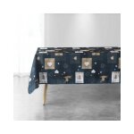 Nappe antitache rectangulaire - 150 x 300 cm - sapins coeurs et cerfs - bleu - bleu