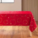 Nappe rectangle 150 x 240 cm polyester imprime metallise star rouge / or