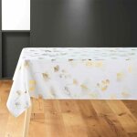 Nappe imprim� m�tallis� bloomy 150x300cm blanc & or