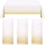 Nappe jetable - anniversaire - blanc et dor� - 137 x 274 cm - motifs � pois
