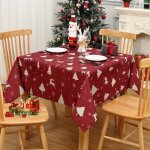 Nappe de no�l imperm�able avec sapin carr� 137x137 cm rouge et or