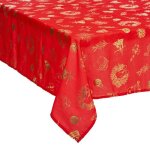 Atmosphera - nappe de nol rectangulaire  motifs - l. 140 x 240 cm - rouge et dor