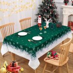 Nappe de no�l rectangulaire � motif flocon de neige imperm�able anti - taches 140 x 200 cm vert et blanc ...